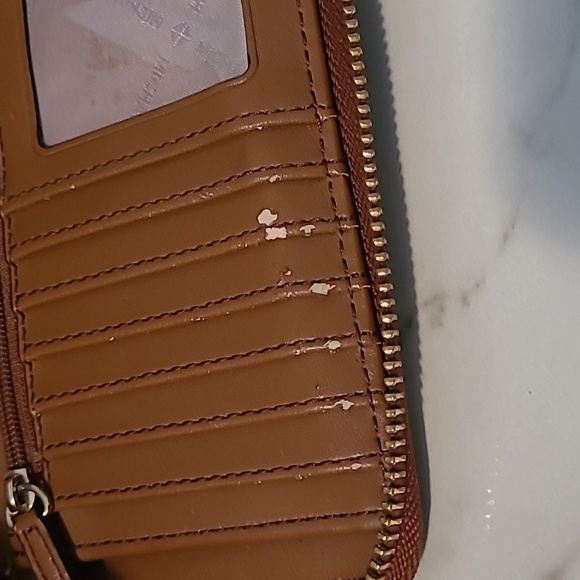 Michael Kors Cognac Brown Pebbled Leather Wallet Wristlet Practical Errands - Picture 10 of 14